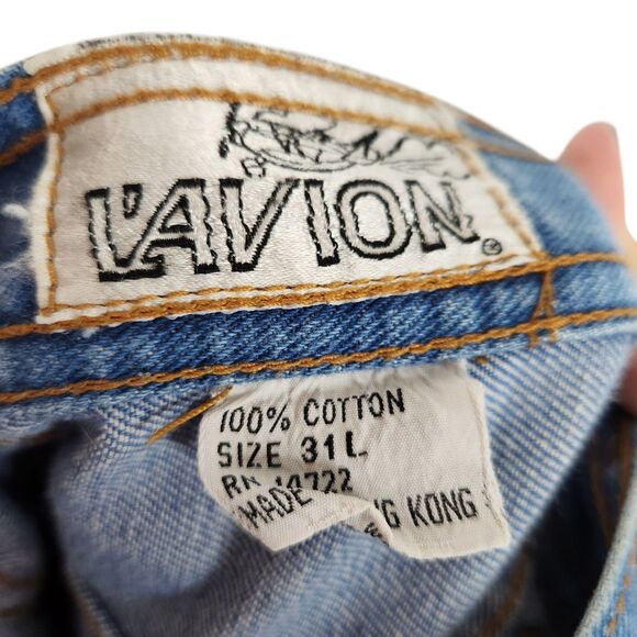 Vintage L'AVION Jeans Womens 31 Long Medium Blue Cargo Flare Hong Kong 28"‎ - Picture 14 of 15